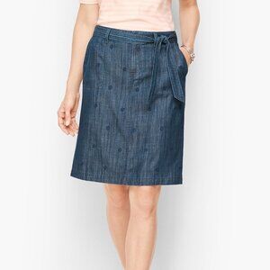 Talbots Belted CHambray Blue skirt Embroidered